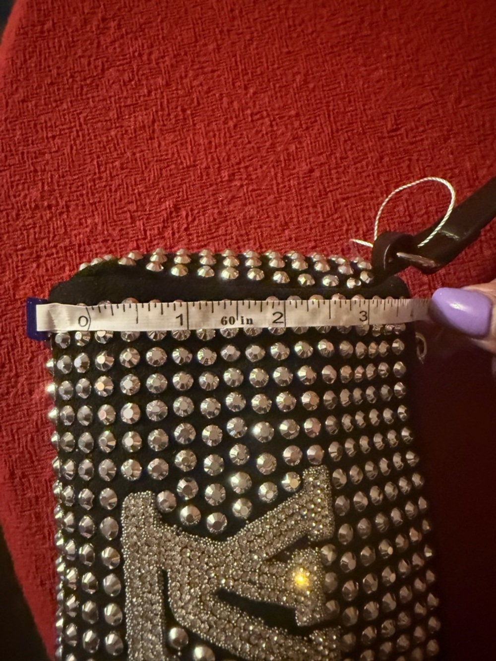 Mini-Crystal-Embellished Black Studded Women's Crossbody Bag - Picture 9 of 11